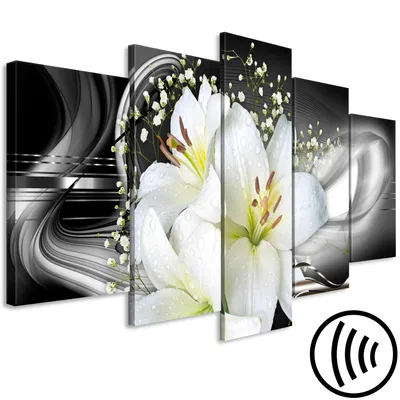 Produktbild von Akustikbild Blumen Lilien 200x100 cm Bilder Hochleistungsschallabsorber Schallschutz Vlies Leinwand Akustikdämmung 5 tlg Wandbild Raumakustik Schalldämmung Abstrakt b-A-0619-b-m