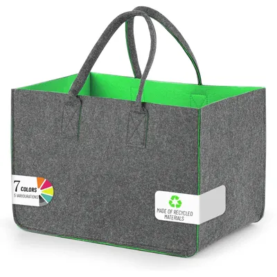 Immagine prodotto di Borsa in feltro - Cesta della spesa - Cesta in legno - 40 x 27 x 27 cm - Grigio e verde chiaro - Spesa e stoccaggio