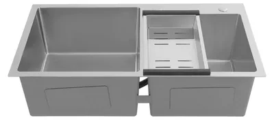 Zdjęcie produktu dla Zlewozmywak kuchenny ze stali nierdzewnej - dwukomorowy - 78x43x21 cm - powierzchnia szczotkowana - z koszem odpływowym i zestawem montażowym - bez baterii