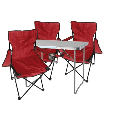 4-tlg. rot Campingmöbel Set, Tisch mit Tragegriff und Campingstuhl mit Tasche