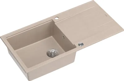 Obrázok produktu pre QUADRON Drez 1-drezový drez | Rozmery: 100 x 50 x 21 cm | EVAN 146 | Kuchynský drez Granitový drez z GraniteQ so sifónom | Béžová a oceľová farba