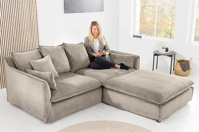 Produktbild von riess-ambiente Großes 3-Sitzer Sofa HEAVEN 200cm greige Cord Federkern Hussensofa