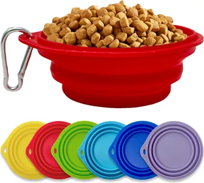 Produktbild von Silikon Napf Hunde Katze faltbar Hundenapf Reisenapf Trinknapf Wassernapf inkl. Karabinerhaken Rot