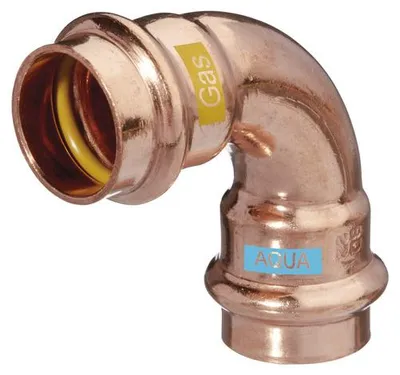 Produktbild von Pressfitting Bogen 90 Grad 18 x 18 i/i Kupfer V Press Ein Fitting für Gas und Wasser AquaGas
