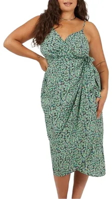 Productafbeelding van Brave Soul - Midi-jurk voor dames, V-hals, flatterende pasvorm, mouwloos, model GT39476 (maat 50 DE) (groen)