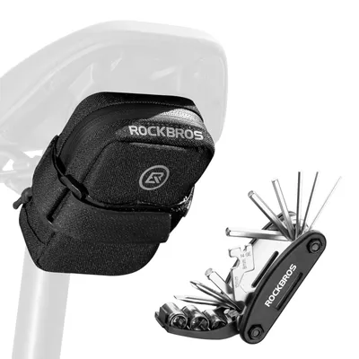 Produktbild von ROCKBROS 16-in-1 Multitool Fahrrad Reparaturset mit Mini Fahrradsatteltasche kompakt leicht für Rennrad MTB Schwarz