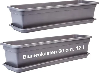 Produktbild von Balkonkasten 60cm anthrazit mit Untersetzer, 2er-Set, wetterfest, vielseitig