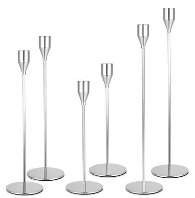 Produktbild von Solidchoice – Set aus 6 Kerzenständern aus Metall, Silberfarben – 3 Größen für Dinner- und Festdekoration