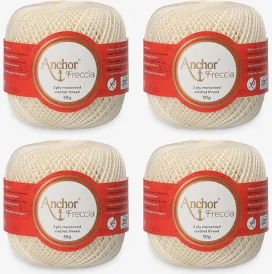 Image de 4 pelotes d'Anchor Freccia 8 – Fil de coton fin pour les projets au crochet (couleur 06650)