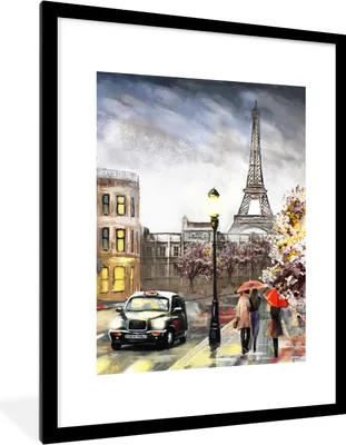 Produktbild von MuchoWow® Gerahmtes Poster Gemälde - Paris - Frankreich - Öl 60x80 cm - Poster mit Schwarzem Bilderrahmen Wandposter Rahmen Foto Bilder - Wohnzimmer - Dekorationen - Prämie