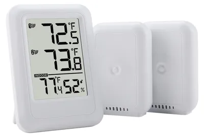 Imagen del producto de Termómetro para interiores y exteriores, con 2 sensores, pantalla de 2,56 pulgadas, dispositivo de monitoreo de temperatura y humedad