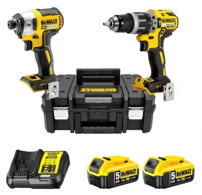 Image de Pack 2 outils 18V DEWALT DCK266P2T-QW : Perceuse-visseuse à percussion DCD796, Visseuse à choc DCF887, 2 batteries 5,0 Ah, coffret T-Stack