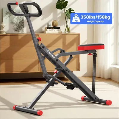 Zdjęcie produktu dla Urządzenie fitness – R07 2 w 1: maszyna do przysiadów i wioślarz – składane – trening pośladków i nóg – wyświetlacz LCD – obciążenie do 159 kg – 110×49×125 cm – kolor czerwony