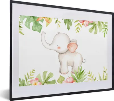 Produktbild von MuchoWow® MuchoWow® Gerahmtes Poster Elefant - Dschungel - Aquarellfarbe 40x30 cm - Poster mit zchwarzem Bilderrahmen - Bilderrahmen - Poster im Rahmen