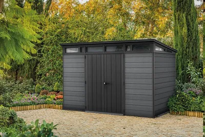 Produktbild von Keter Cortina 117 Gartenhaus - 342x218x226cm - Kunststoff - Grau - Evotech - wetterfest + wartungsfrei