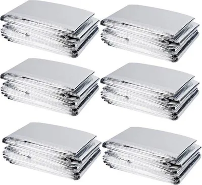 Produktbild von Große Packung mit 6 stark reflektierenden Silberfolien (Polyester), 211 x 160 cm, sehr reflektierend, warm, 100% umweltfreundlich, ideal für Außenaktivitäten wie Camping, Überleben und Marathon.