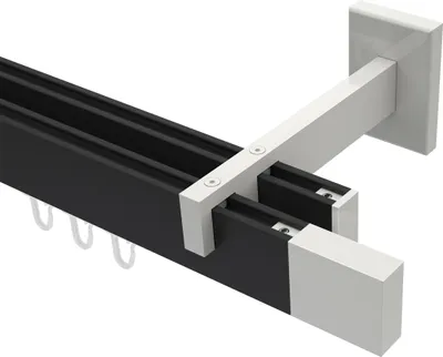Produktbild von Interdeco Innenlaufstange / Gardinenstange mit Innenlauf Schwarz / Weiß, Typ Smartline Lox (Quader), 14x35 mm 2-läufig, 320 cm