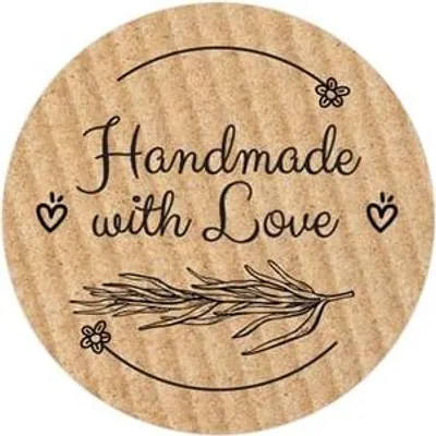 Produktbild von Runde Aufkleber Kraft Handmade with Love – Muster 4