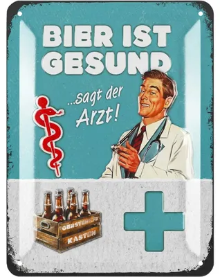 Produktbild von LANOLU Blechschild Bier ist gesund sagt der Arzt Lustiges Bierschild Bar Kneipe Partykeller Deko 15x20 cm
