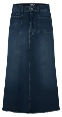 Produktbild von Rabe Damen Denim A-Linien-Rock wadenlang dunkelblau mit aufgesetzten Vordertaschen Größe 46