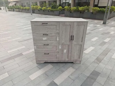 Image de Commode avec tiroirs, meuble d'appoint polyvalent et spacieux, de couleur grise, fabriqué en MDF/panneau de particules de haute qualité