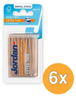 Productafbeelding van 6x Jordan Tandenstoker extra dun (105 stuks)