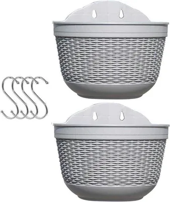 Image de Pots de fleurs suspendus en plastique avec trou de drainage et 4 crochets, gris