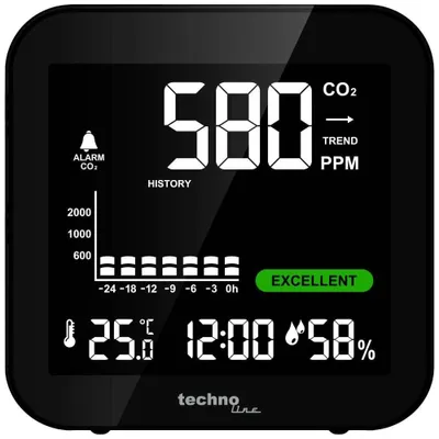 CO2-Monitor WL1025 – CO2-Messgerät mit Akku, schwarz
