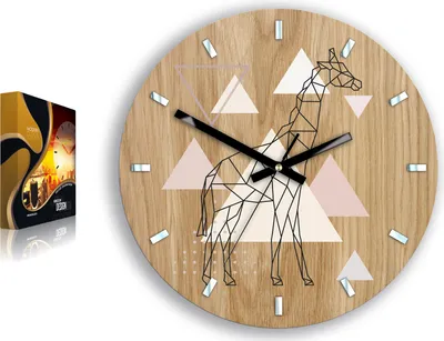 Produktbild von ModernClock, Eichenholz Uhr, wanduhr GEOEMETRY Giraffe 33cm,
