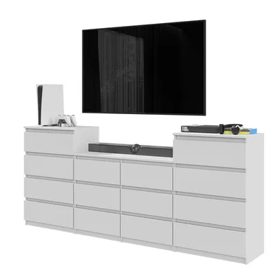 Produktbild von Kommodenset Weiß Matt mit 14 Schubladen (4+6+4) – Großes Sideboard Set für Schlafzimmer & Wohnzimmer – GABRIEL