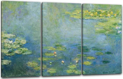 Produktbild von Leinwandbild 3-teilig (120x80cm): Claude Monet - Seerosen, echter Holz-Keilrahmen inkl. Aufhänger, handgefertigt in Deutschland