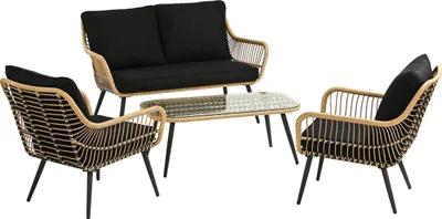 Produktbild von Dehner Gartenmöbel Lounge Venezia, 4-teilig, inkl. Polster, Aluminium/Kunststoff/Glas, schwarz/hellbraun