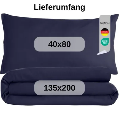 Produktbild von Komfortec Premium Bettwäsche 135x200 cm Bettbezug + 40x80 cm Kissenbezug, gebürstet 100% Polyester-Mikrofaser 120 g/m², 2teiliges Superweiches Bettwäsche-Set, Blau