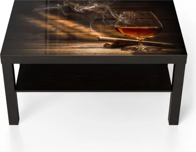 Produktbild von DEQORI Couchtisch 90x55 cm Schwarz 'Whiskeyglas und Zigarre' Glas Beistelltisch