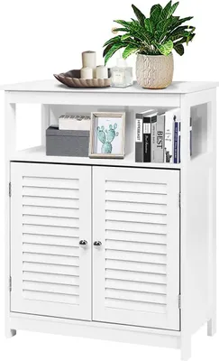 Produktbild von GOPLUS Badezimmerschrank, Badeschrank mit verstellbarem Einlegeböden, freistehende Badkommode mit Doppeltüren