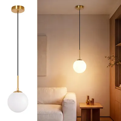 Produktbild von ZMH Pendelleuchte G9 Schlafzimmer 1 Flammig Glas Esstisch Modern Hängelampe Hängeleuchte für Esszimmer Wohnzimmer Küche Opal Gold Kugel Küchenlampe