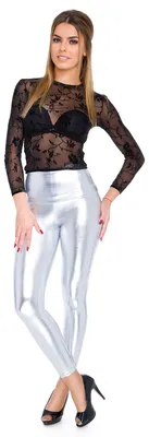 Produktbild von FUTURO FASHION Damen Metallic Leggings High Waist - Glänzende Wet Look Hose für
