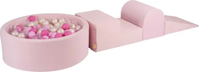 Produktbild von MeowBaby Spielplatz aus Schaumstoff 3-Element Schaumspielset mit Runde Bällebad, 200 Bälle, Samt, Puderrosa: Pastellrosa/Hell-Pink/Transparent/Weiss Perle