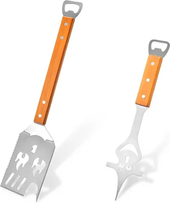 Produktbild von Grillbesteck Set 5-in-1, Edelstahl mit Holzgriff, 3-teilig, für Grill und Camping