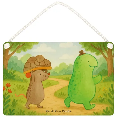 Produktbild von Mr. & Mrs. Panda Schild Schildkröte Maus Design DIN A5 - Weiß - Geschenk, Holzschild, Türschild, Deko Wandtafel, Freunde, Wandbild Holz, Fröhlich, kleine aufmerksamkeit