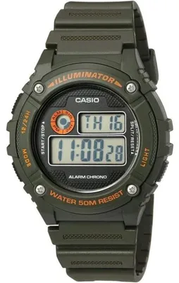 Produktbild von Herren Sportuhr CASIO W-216H-3B Digital Grün Quarz WR50 Stoppuhr Alarm Beleuchtung +Box