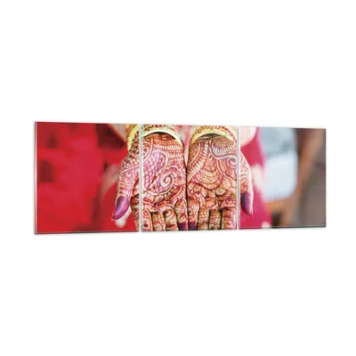 Produktbild von Bilder auf glas - 3 Teile - Hände orientalisch Muster - 150x50cm - Glasbilder - Wandbilder - Bilder - zum Aufhängen bereit - Wanddekoration aus Glas - Glas Bilder - Wandbild auf Glas - GCA150x50-4848