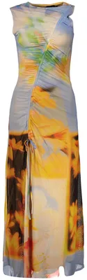 Produktbild von Langes Damenkleid Blau mit Muster und Seitenschlitz – Eleganz Pur