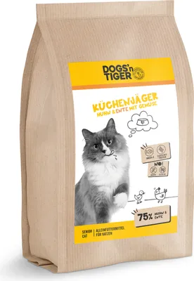 Produktbild von Dogs’n Tiger Adult, Senior Premium Katzenfutter, Trockenfutter, Getreidefrei, Küchenjäger, Huhn & Ente, 10kg
