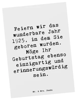 Produktbild von Mr. & Mrs. Panda Postkarte Spruch 1925 Geburtstag - Weiß - Geschenk, Geburtstagsgeschenk, Happy Birthday, Postkarten, bildkarte, Glückwunsch, Jubiläum, Grußkarte