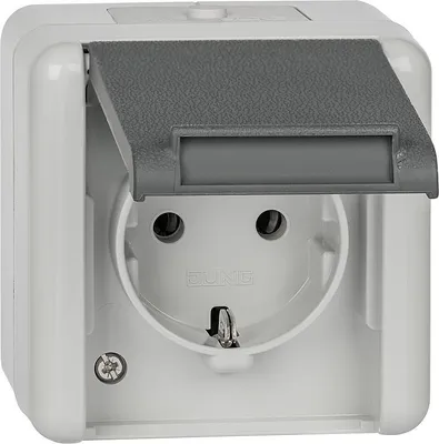 Immagine prodotto di Jung 820 W Presa di corrente impermeabile, montaggio esterno IP44 grigio chiaro/grigio scuro WG800