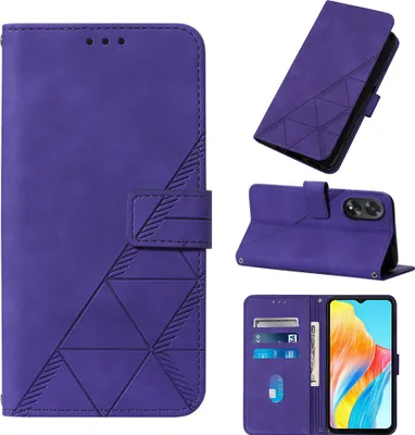 Produktbild von Hülle für Oppo A38 4G Prägung Flip Leder Kartenfächer Schutzhülle mit Ständer Lila