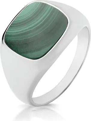 Produktbild von Modischer 925 Sterling Silber Herren - Monarchenring / Siegelring mit Malachit, 68 (21.6); TRS33160RSY