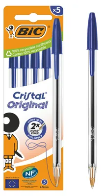 Obrázok produktu pre BIC 5 guličkových pier – modrá farba – balenie 5 kusov