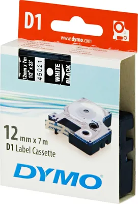 Obrázok produktu pre DYMO D1 - Štandardné etikety - Biela na čiernej - 12 mm x 7 m